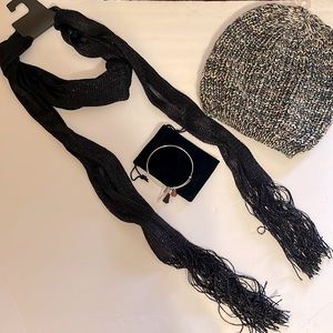 NWT bundle: ebony scarf, silver bangle bracelet & American eagle beanie